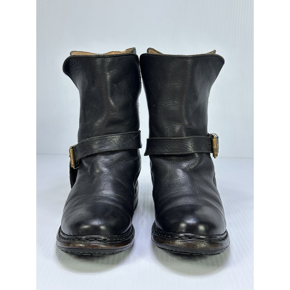 Burberry Black Leather Blanchard Ankle Strap Moto Biker Boots Womens 35